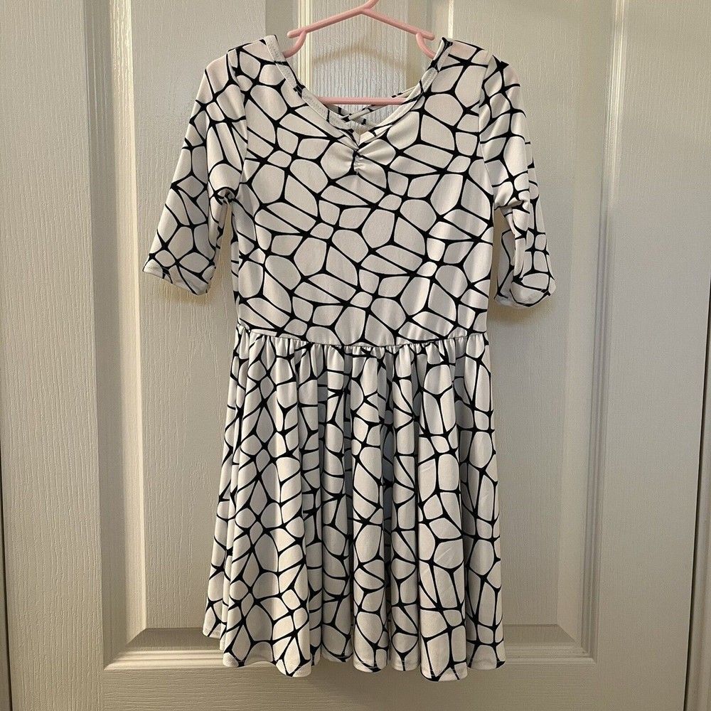 Dot Dot Smile Twirl Ballerina Dress Black & White Animal Giraffe Print Girls 3-4